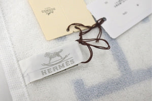 新品未使用 HERMES エルメス アヴァロン ハンドタオル フランス製 コットン ブルー ホワイト 中古 4c070280