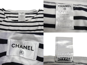 CHANEL シャネル 長袖Ｔシャツ C07811W04206 サイズM 2008年 クリスマス限定 ココマーク ボーダー ホワイト 美品 中古 4c070293