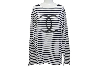 CHANEL シャネル 長袖Ｔシャツ C07811W04206 サイズM 2008年 クリスマス限定 ココマーク ボーダー ホワイト 美品 中古 4c070293