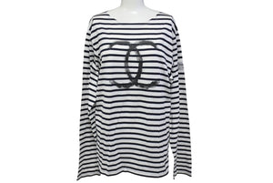 CHANEL シャネル 長袖Ｔシャツ C07811W04206 サイズM 2008年 クリスマス限定 ココマーク ボーダー ホワイト 美品 中古 4c070293