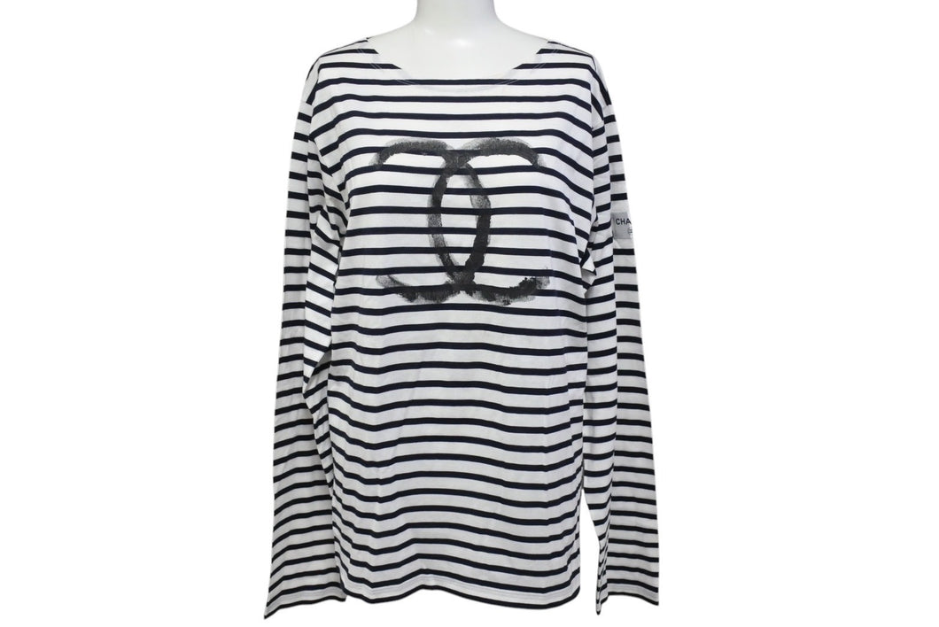 CHANEL シャネル 長袖Ｔシャツ C07811W04206 サイズM 2008年 クリスマス限定 ココマーク ボーダー ホワイト 美品 中古 4c070293