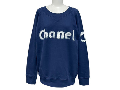 極美品 CHANEL シャネル スウェット C63121K06167 サイズM 2013年 クリスマス限定 ココマーク ラグラン ネイビー 中古 4c070294