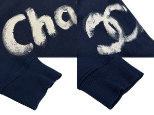 極美品 CHANEL シャネル スウェット C63121K06167 サイズM 2013年 クリスマス限定 ココマーク ラグラン ネイビー 中古 4c070294