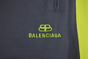 BALENCIAGA バレンシアガ トラックパンツ 601609 サイズ46 サイドライン 刺繍ロゴ グレー ライムグリーン 美品 中古 4c070297