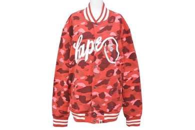 ABATHINGAPE アベイシングエイプ ファレル カモ スウェット スタジャン JAPAN製 コットン レッド ホワイト サイズL 美品 中古 4c070315 