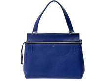 Load image into Gallery viewer, CELINE セリーヌ エッジ ミディアム ハンドバッグ 肩掛け トートバッグ レザー ブルー シルバー金具 美品 中古 4c070320