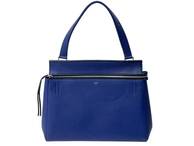 CELINE セリーヌ エッジ ミディアム ハンドバッグ 肩掛け トートバッグ レザー ブルー シルバー金具 美品 中古 4c070320