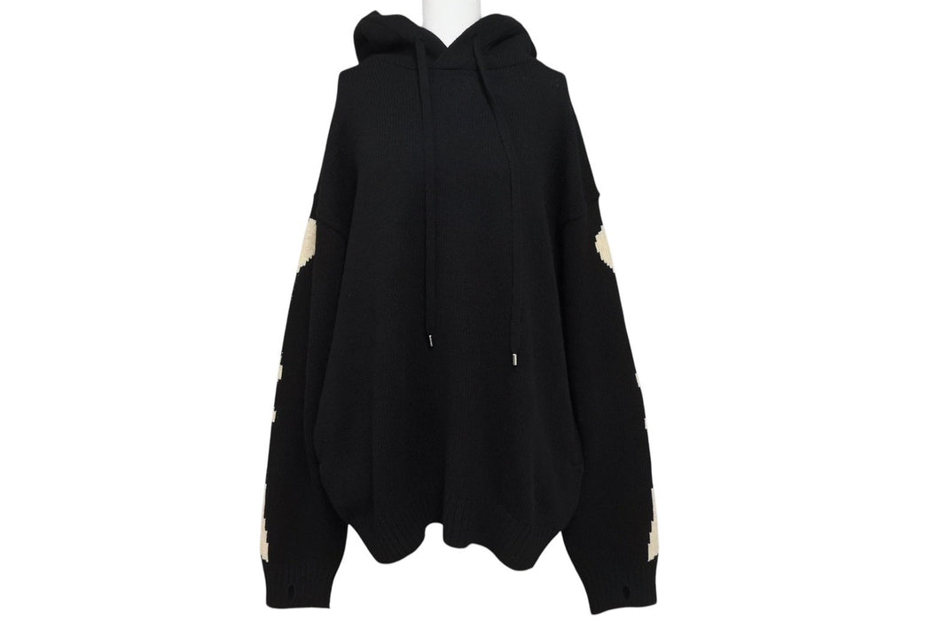 未使用 KAPITAL キャピタル 24AW ニット BONE ボーン 5G ウール ブラック ホワイト フードセーター サイズ3 K2410KN079 中古 4c070333 