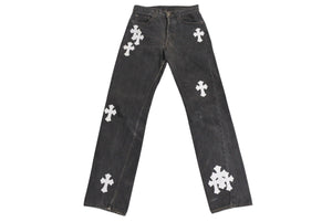 CHROME HEARTS クロムハーツ LEVI'S リーバイス クロスパッチ ウォッシュドデニムパンツ ブラック系 サイズ26 美品 中古 4c070348