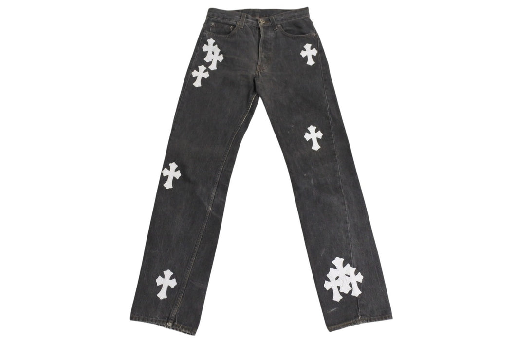 CHROME HEARTS クロムハーツ LEVI'S リーバイス クロスパッチ ウォッシュドデニムパンツ ブラック系 サイズ26 美品 中古 4c070348
