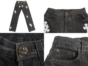 CHROME HEARTS クロムハーツ LEVI'S リーバイス クロスパッチ ウォッシュドデニムパンツ ブラック系 サイズ26 美品 中古 4c070348
