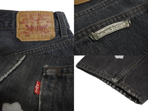 CHROME HEARTS クロムハーツ LEVI'S リーバイス クロスパッチ ウォッシュドデニムパンツ ブラック系 サイズ26 美品 中古 4c070348