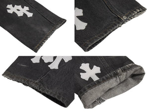 CHROME HEARTS クロムハーツ LEVI'S リーバイス クロスパッチ ウォッシュドデニムパンツ ブラック系 サイズ26 美品 中古 4c070348