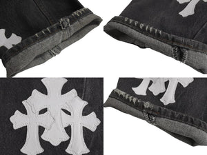 CHROME HEARTS クロムハーツ LEVI'S リーバイス クロスパッチ ウォッシュドデニムパンツ ブラック系 サイズ26 美品 中古 4c070348