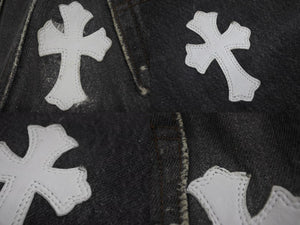 CHROME HEARTS クロムハーツ LEVI'S リーバイス クロスパッチ ウォッシュドデニムパンツ ブラック系 サイズ26 美品 中古 4c070348