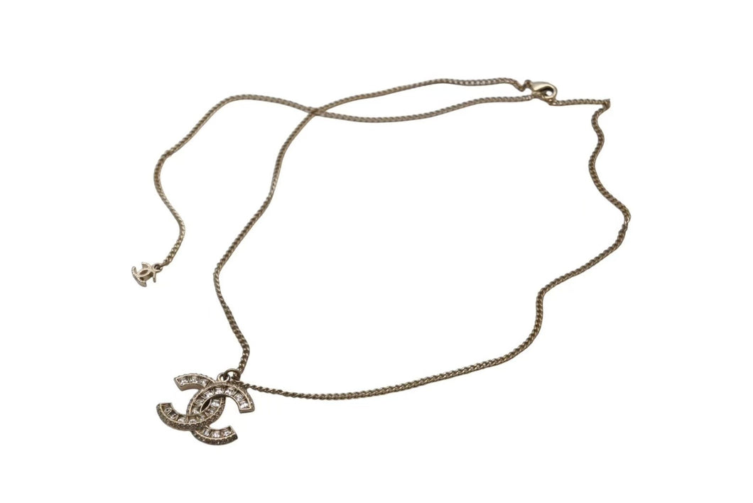 CHANEL シャネル ココマーク ネックレス アクセサリー スクエアラインストーン ラウンドストーン GP ゴールド 美品 中古 4c070359