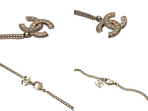 CHANEL シャネル ココマーク ネックレス アクセサリー スクエアラインストーン ラウンドストーン GP ゴールド 美品 中古 4c070359