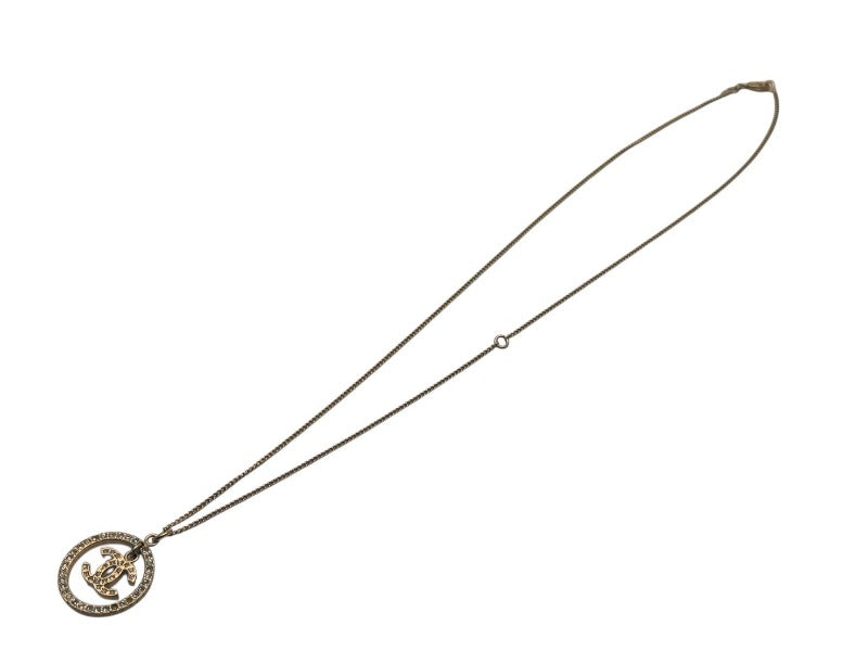 CHANEL シャネル ネックレス ココマーク サークルスウィング アクセサリー GP ラインストーン ゴールド 美品 中古 4c070365