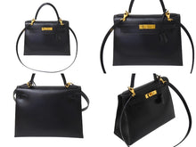 Load image into Gallery viewer, 新品同様 HERMES エルメス ケリー28 外縫い ブラック ◻︎D刻印 カーフスキン ゴールド金具 V金具 ハンドバッグ 中古 4c070377