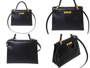 新品同様 HERMES エルメス ケリー28 外縫い ブラック ◻︎D刻印 カーフスキン ゴールド金具 V金具 ハンドバッグ 中古 4c070377