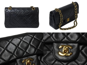 CHANEL シャネル マトラッセ23 Wフラップ チェーン ショルダーバッグ ラムスキン 1番台 ブラック ゴールド金具 美品 中古 4c070383