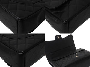 極美品 CHANEL シャネル デカマトラッセ33 Wフラップ Wチェーン ショルダーバッグ 15番台 キャビアスキン ブラック シルバー金具 中古 4c070386