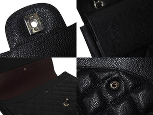 極美品 CHANEL シャネル デカマトラッセ33 Wフラップ Wチェーン ショルダーバッグ 15番台 キャビアスキン ブラック シルバー金具 中古 4c070386