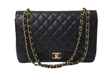 極美品 CHANEL シャネル デカマトラッセ33 Wフラップ Wチェーン ショルダーバッグ 15番台 キャビアスキン ブラック ゴールド金具 中古 4c070392