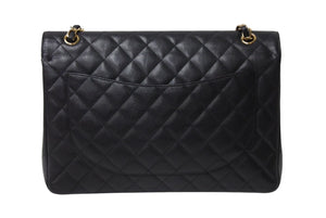 極美品 CHANEL シャネル デカマトラッセ33 Wフラップ Wチェーン ショルダーバッグ 15番台 キャビアスキン ブラック ゴールド金具 中古 4c070392