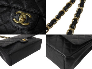 極美品 CHANEL シャネル デカマトラッセ33 Wフラップ Wチェーン ショルダーバッグ 15番台 キャビアスキン ブラック ゴールド金具 中古 4c070392