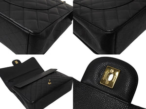極美品 CHANEL シャネル デカマトラッセ33 Wフラップ Wチェーン ショルダーバッグ 15番台 キャビアスキン ブラック ゴールド金具 中古 4c070392