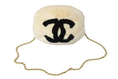 CHANEL シャネル ラパン ファー チェーン ショルダーバッグ アイボリー ブラック ココマーク アームウォーマー ゴールド金具 美品 中古 4c070395