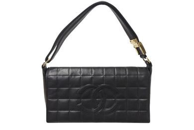 CHANEL シャネル ハンドバッグ ワンショルダー チョコバー ココマーク 6番台 ブラック ラムスキン ゴールド金具 美品 中古 4c070396