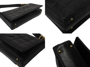 CHANEL シャネル ハンドバッグ ワンショルダー チョコバー ココマーク 6番台 ブラック ラムスキン ゴールド金具 美品 中古 4c070396