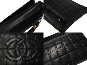 CHANEL シャネル ハンドバッグ ワンショルダー チョコバー ココマーク 6番台 ブラック ラムスキン ゴールド金具 美品 中古 4c070396