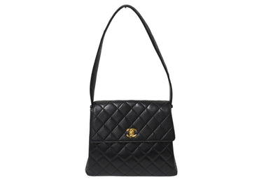 CHANEL シャネル ワンショルダーバッグ 5番台 ココマーク キルティング ラムスキン ブラック ヴィンテージ ゴールド金具 美品 中古 4c070399