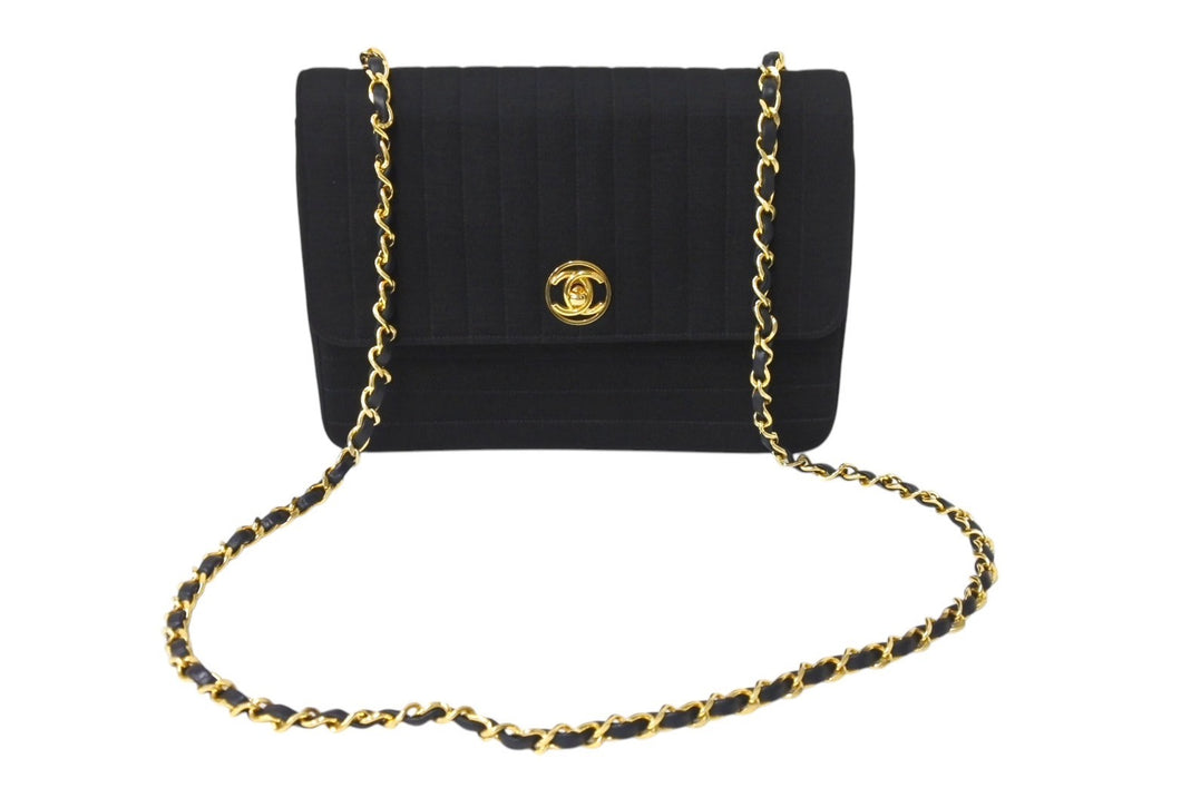 極美品 CHANEL シャネル マドモアゼル チェーンショルダーバッグ 1番台 ココマーク キャンバス レザー ブラック ゴールド金具 中古 4c070400