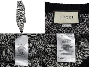 GUCCI グッチ Gランバス Vネック 長袖ニット CA37394 CA14517 テスート ウール ホワイト ブラック サイズXS 美品 中古 4c070410