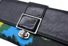 Load image into Gallery viewer, BALENCIAGA バレンシアガ 長財布 ターンロック 192994・496085 レザー サテン ブラック マルチカラー シルバー 美品 中古 4c070413