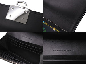 BALENCIAGA バレンシアガ 長財布 ターンロック 192994・496085 レザー サテン ブラック マルチカラー シルバー 美品 中古 4c070413
