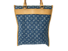 Load image into Gallery viewer, LOUIS VUITTON ルイヴィトン モノグラムデニム フラット ショッパー トートバッグ M95018 ブルー ロゴ 鞄 ゴールド金具 美品 中古 4c070417