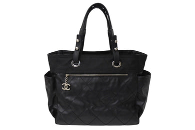 CHANEL シャネル バリビアリッツトートGM ココマーク 12番台 2008年 コーティングキャンバス ブラック シルバー 美品 中古 4c070423
