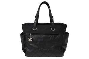 CHANEL シャネル バリビアリッツトートGM ココマーク 12番台 2008年 コーティングキャンバス ブラック シルバー 美品 中古 4c070423