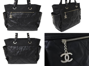 CHANEL シャネル バリビアリッツトートGM ココマーク 12番台 2008年 コーティングキャンバス ブラック シルバー 美品 中古 4c070423