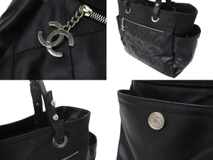 CHANEL シャネル バリビアリッツトートGM ココマーク 12番台 2008年 コーティングキャンバス ブラック シルバー 美品 中古 4c070423