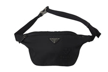 Load image into Gallery viewer, PRADA プラダ ウエストバッグ ロゴプレート 2VL033 イタリア製 ナイロン レザー ブラック シルバー金具 美品 中古 4c070427