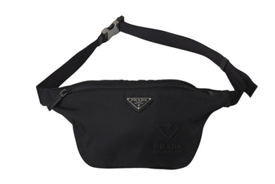 PRADA プラダ ウエストバッグ ロゴプレート 2VL033 イタリア製 ナイロン レザー ブラック シルバー金具 美品 中古 4c070427