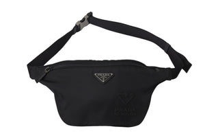 PRADA プラダ ウエストバッグ ロゴプレート 2VL033 イタリア製 ナイロン レザー ブラック シルバー金具 美品 中古 4c070427