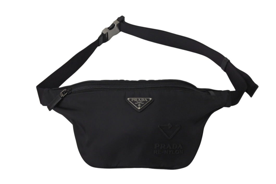 PRADA プラダ ウエストバッグ ロゴプレート 2VL033 イタリア製 ナイロン レザー ブラック シルバー金具 美品 中古 4c070427 