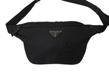 Load image into Gallery viewer, PRADA プラダ ウエストバッグ ロゴプレート 2VL033 イタリア製 ナイロン レザー ブラック シルバー金具 美品 中古 4c070427